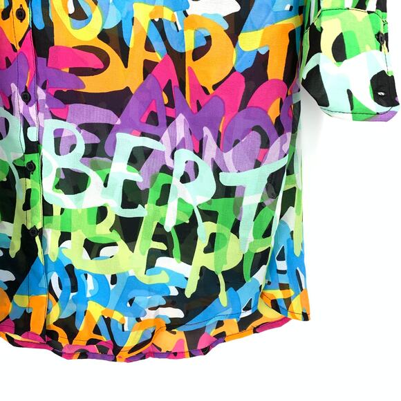 Live 4 Truth Button Front Tunic Womens M Multicolor Graffiti Print Long Sleeve - Picture 4 of 8